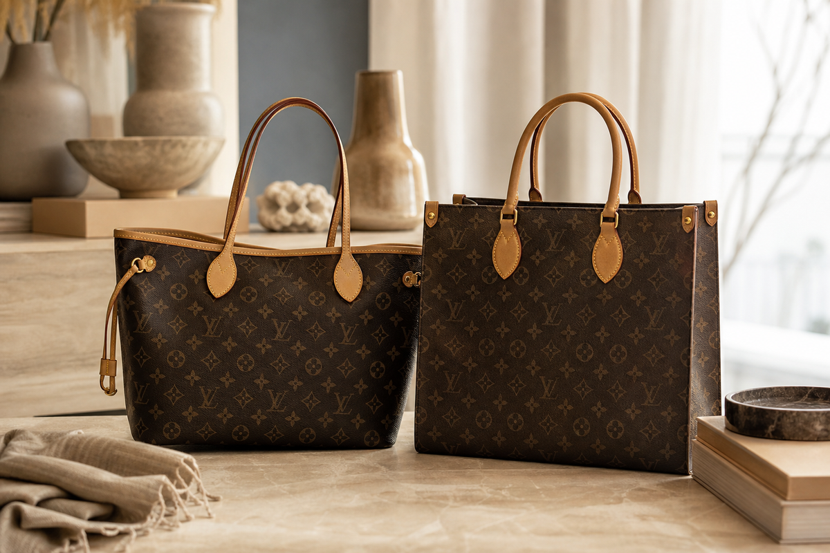 Louis Vuitton Neverfull vs OnTheGo (2026): Hvilken Monogram-taske Skal Du Vælge - Og Hvorfor Brugt Vinder