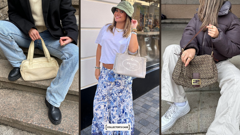 3 images of a Chanel bag, Fendi  bag and a Prada bag