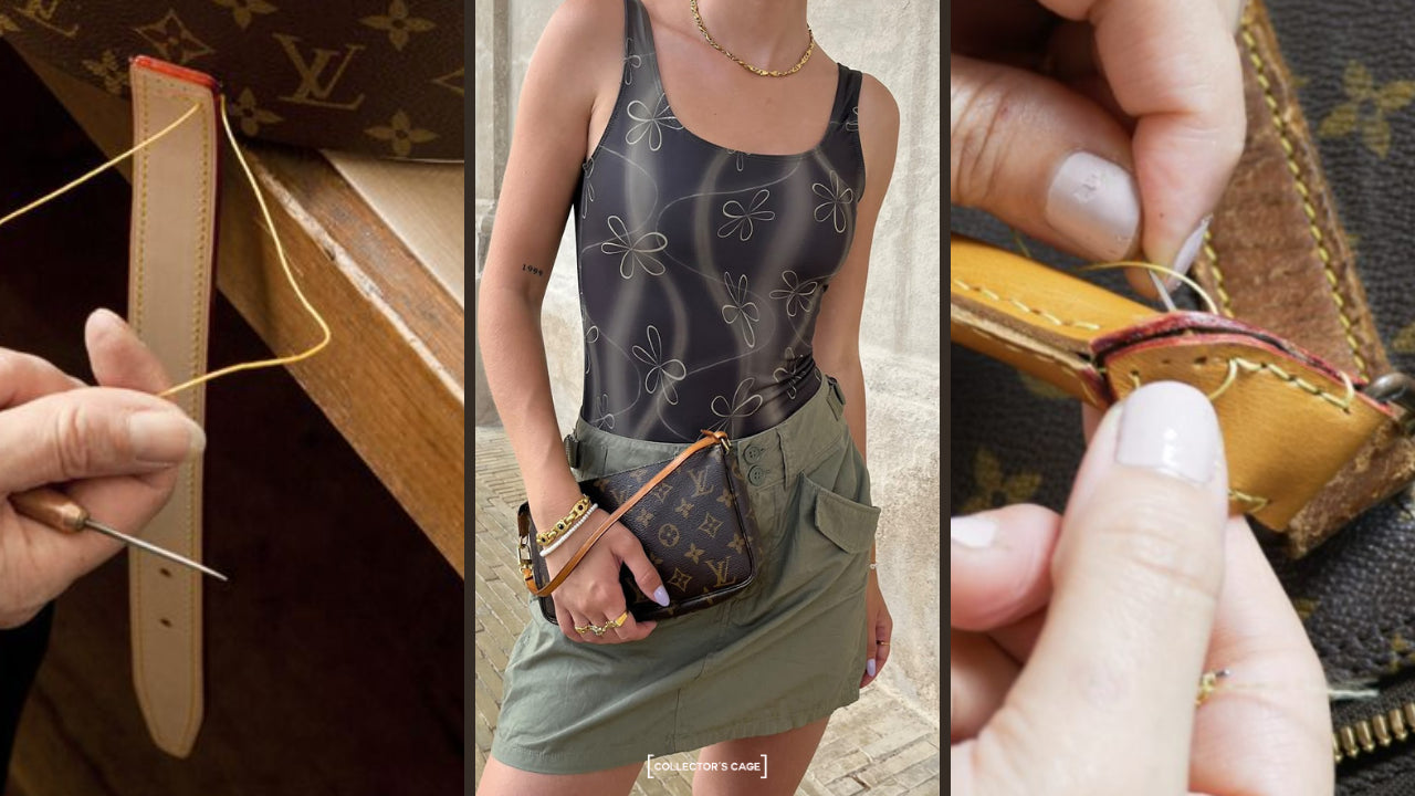 2 images of Louis Vuitton Craftsmanship and a Louis Vuitton bag