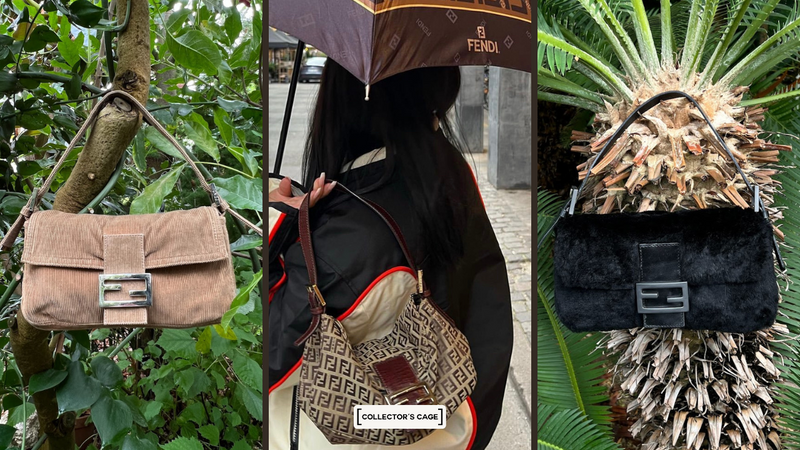 Fendi Corduroy Baguette Bag, Vintage Fendi Mamma Bag, Fendi Black Fur Baguette Bag