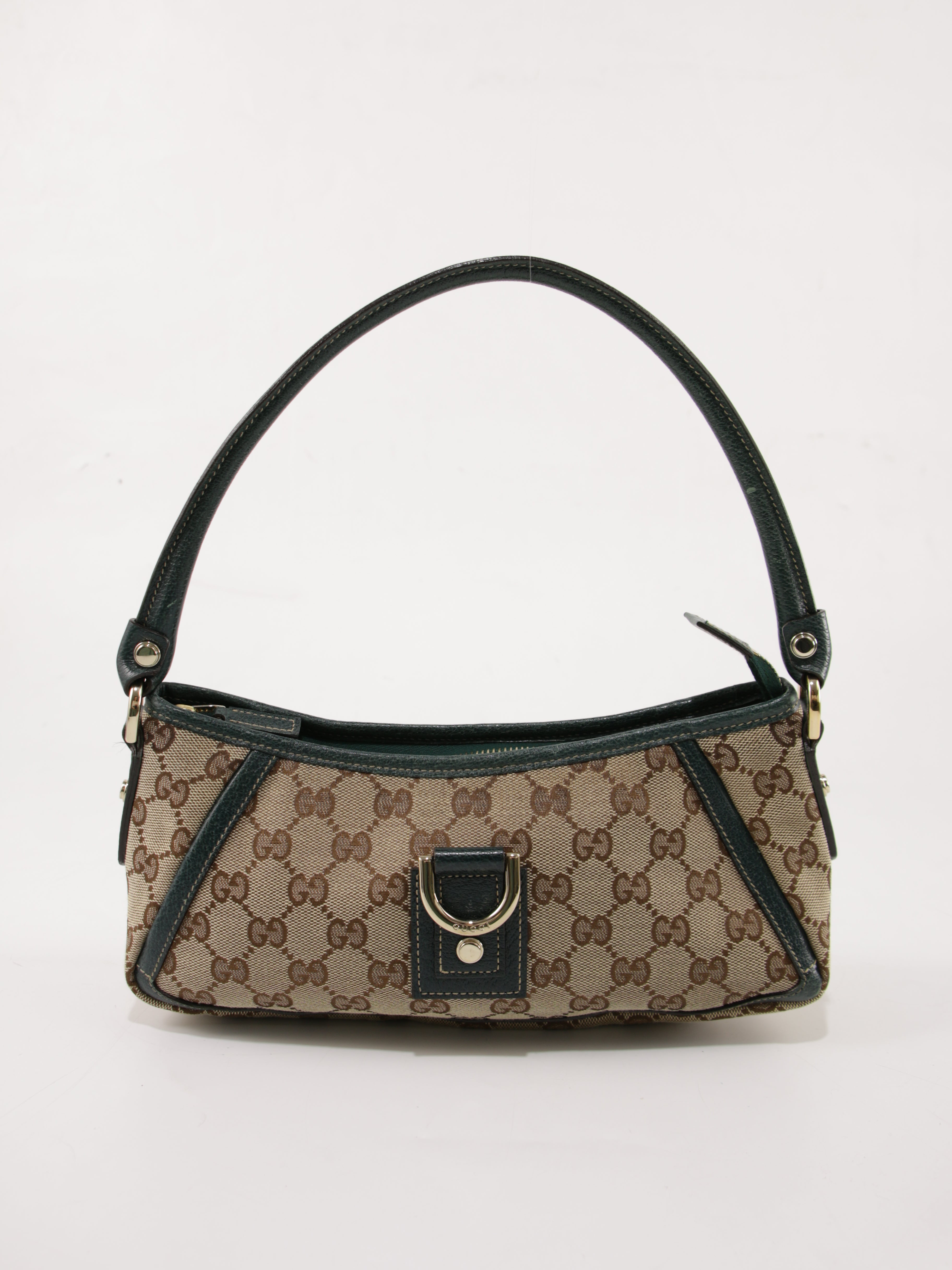 GUCCI Abbey Shoulder Bag Gold GG Canvas Leather Authentic