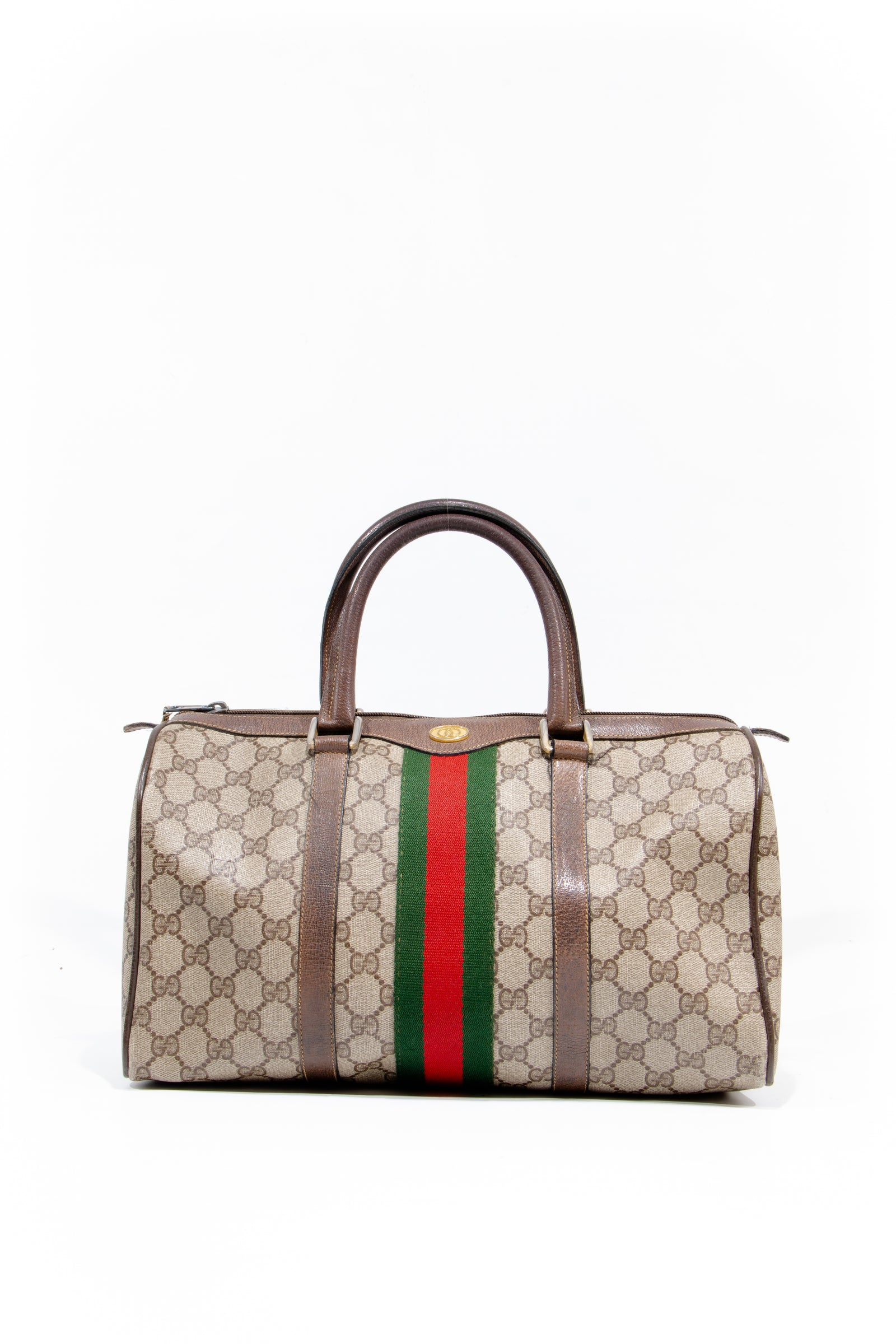Certified Authentic Gucci Boston Bag Vintage Handbag GG Travel 