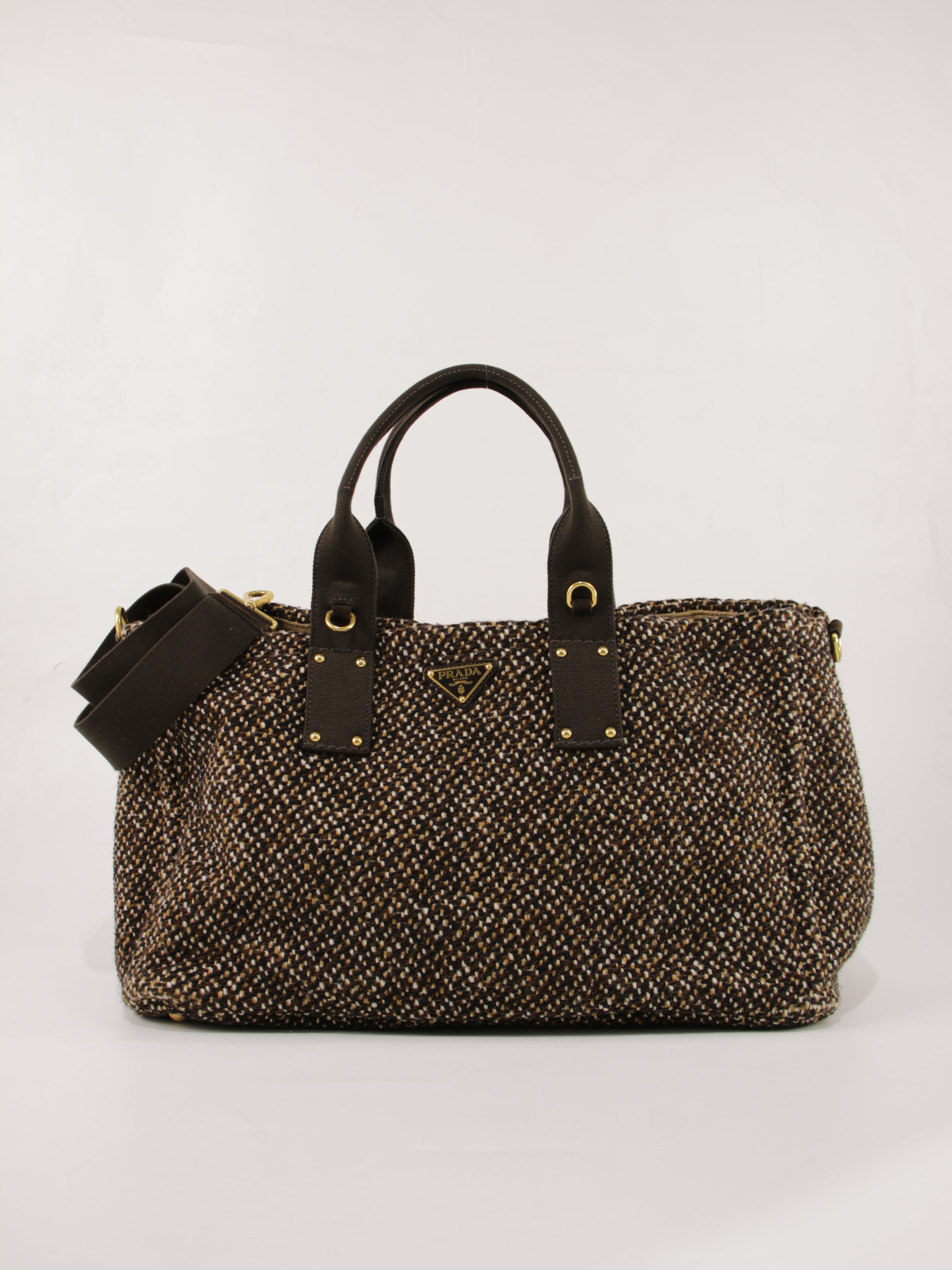 バッグ 00s PRADA LEATHER TWEED TOTE HAND BAG. 00s PRADA LEATHER TWEED TOTE HAND BAG