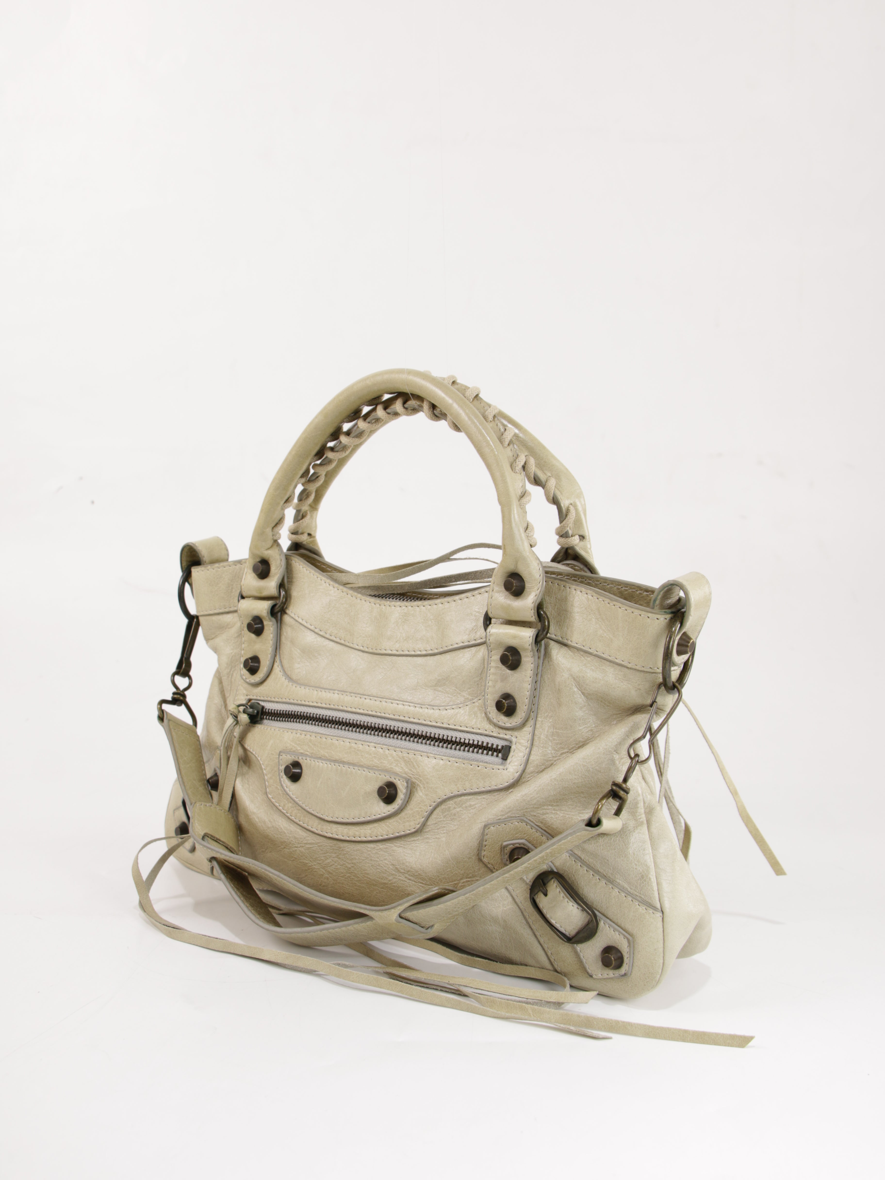 バッグ BALENCIAGA CITY THE FIRST 2WAY BAG BEIGE Buy Balenciaga Beige Leather Gunmetal Stud Classic First