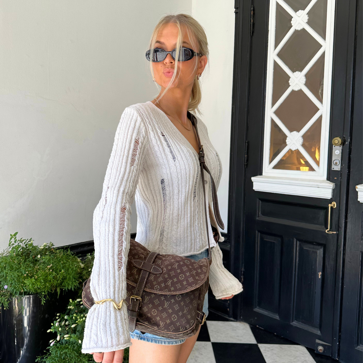 Louis Vuitton Saumur MM Cream Fabric