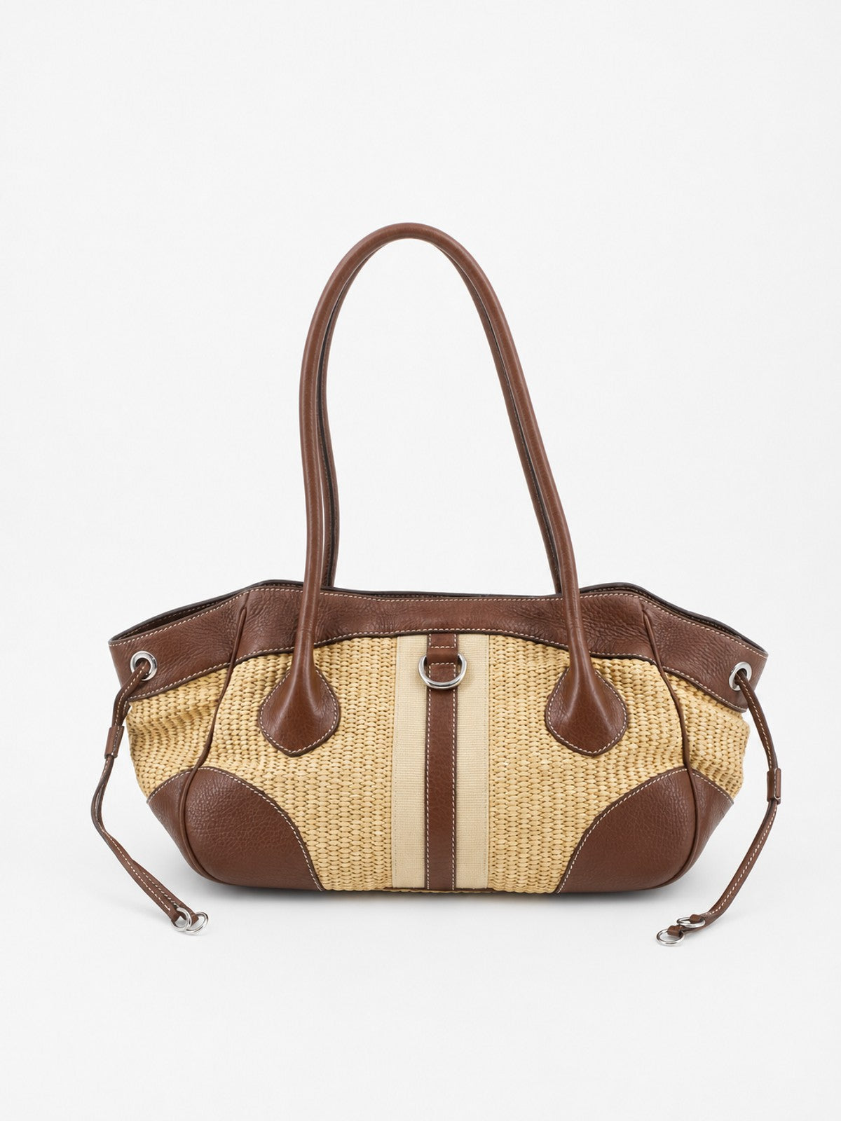 Prada Shoulder Bag Brown Raffia